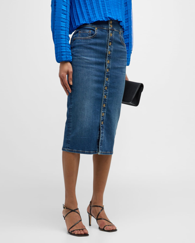 Shop Ramy Brook Karter Denim Midi Skirt In Medium Wash