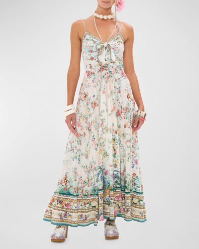 Shop Camilla Plumes And Parterres Crystal Tie-front Maxi Dress