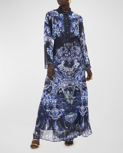Shop Camilla Delft Dynasty Chiffon Maxi Dress With Cutwork Lace Collar