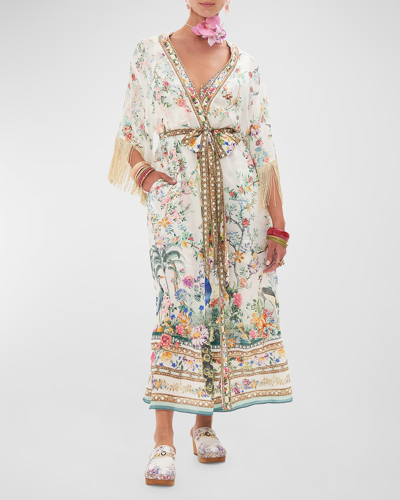 Shop Camilla Plumes And Parterres Kimono Wrap Layer With Macrame Fringe