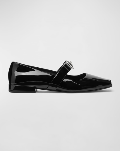 Shop Versace Gianni Ribbon Mary Jane Ballerina Flats In Black-palladium
