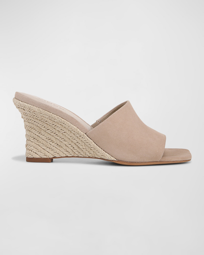 Shop Vince Pia Suede Wedge Espadrille Sandals In Taupe Clay Beige