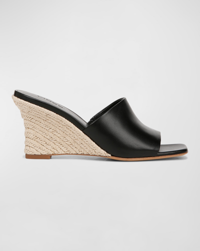 Shop Vince Pia Leather Wedge Espadrille Sandals In Black Leather