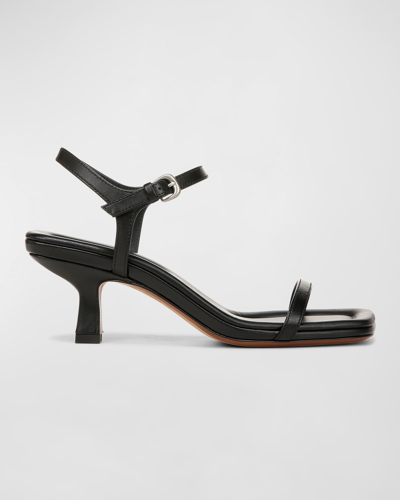 Shop Vince Coco Leather Kitten-heel Sandals In Black Leather