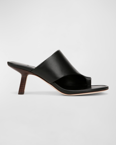 Shop Vince Jasper Leather Toe-ring Slide Sandals In Black Leather