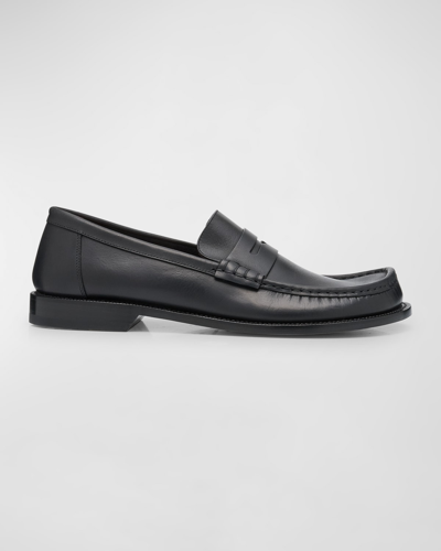 Shop Loewe Men's Campo Leather Penny Loafers In Black