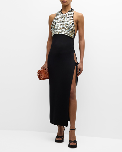 Shop Simon Miller Junjo Sequin-embellished Knit Halter Dress In Black Pearl