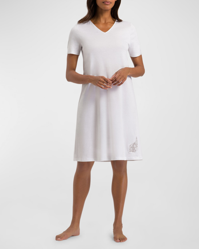 Shop Hanro Michelle Lace-inset Cotton Midi Nightgown In White