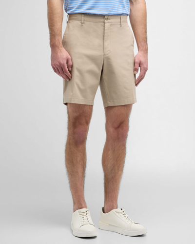Shop Peter Millar Men's Crown Comfort Flat-front Shorts In Khaki