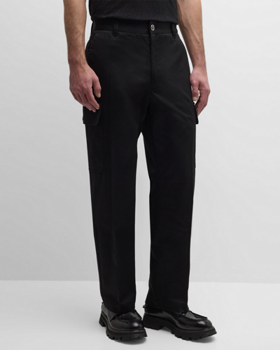 Shop Versace Men's Twill 2-pocket Cargo Pants In Black