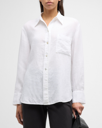 Shop Vince Easy Silk Long-sleeve Button-front Shirt In Optic White