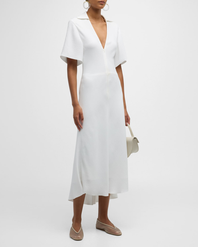 Shop Vince Short-sleeve Zip-front Midi Polo Dress In Off White