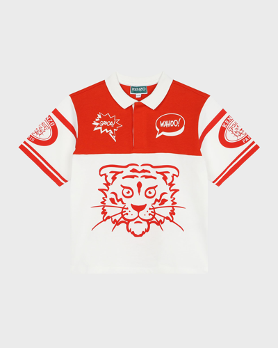 Shop Kenzo Boy's Comic Tiger Short-sleeve Polo In Ivory