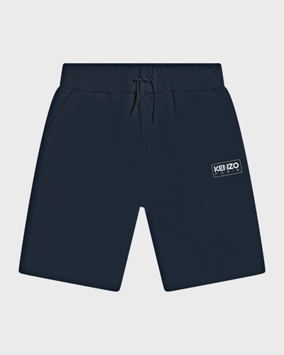 Shop Kenzo Boy's Fleece Logo Bermuda Shorts In Navy