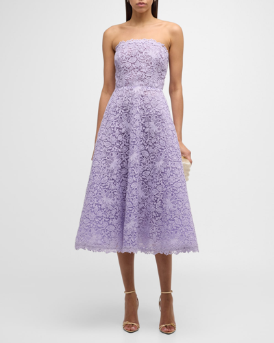Shop Carolina Herrera Strapless Lace Midi Dress In Lilac