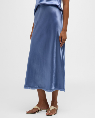 Shop Vince Frayed-edge Bias Midi Skirt In Azure Gem