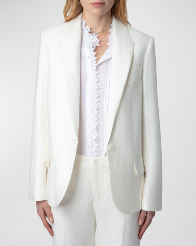 Shop Zadig & Voltaire Vow Single-breasted Linen-blend Blazer In Blanc