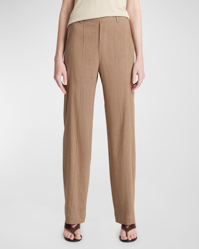 Shop Vince High-waist Pull-on Linen-blend Trousers In Shale