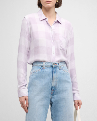 Shop Rails Hunter Gingham Button-front Shirt In Lavender Egret