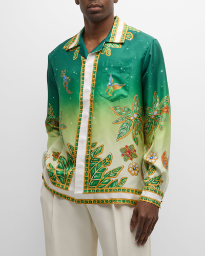Shop Casablanca Men's Joyaux D'afrique Printed Silk Sport Shirt