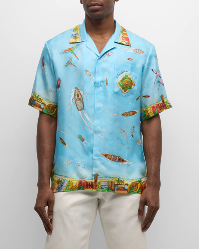 Shop Casablanca Men's Maison Sur Piloti Silk Short-sleeve Shirt