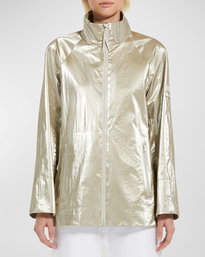 Shop Max Mara Abadan Stand-collar Zip-front Metallic Jacket