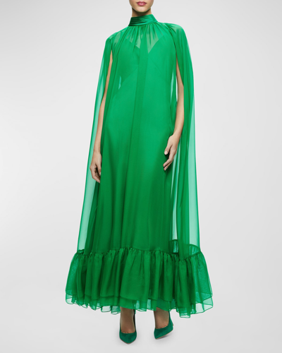 Shop Alice And Olivia Lanelle Maxi Cape Dress In Light Emerald
