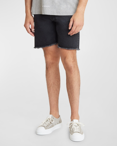 Shop Givenchy Men's Cutoff-waist Denim Shorts In Black