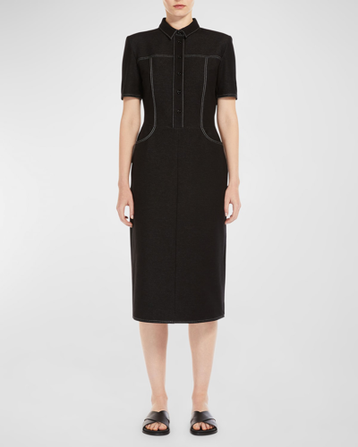 Shop Max Mara Faro Short-sleeve Contrast-stitch Midi Dress In Black
