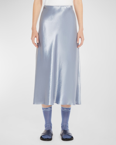 Shop Max Mara Alessio Straight Satin Midi Skirt In Sky Blue