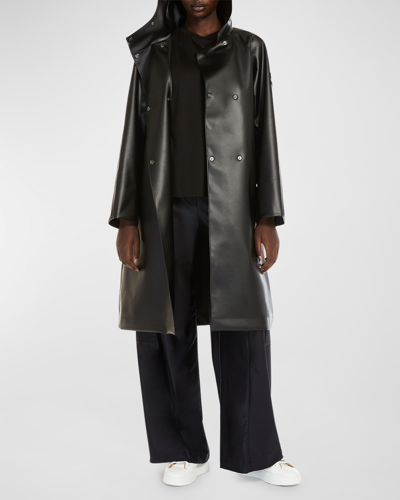 Shop Max Mara Kuban Hooded Faux Leather Coat In Black