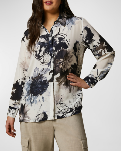 Shop Marina Rinaldi Plus Size Biella Floral-print Silk Shirt In White