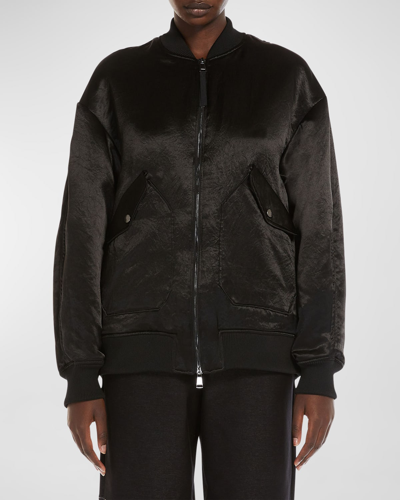 Shop Max Mara Imelde Crinkled Zip-front Bomber Jacket In Black