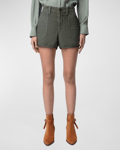 Shop Zadig & Voltaire Sei Cotton Twill Shorts In Kaki