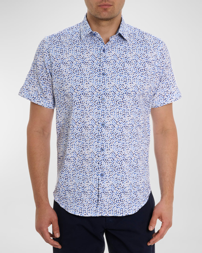 Robert Graham Cyprus Printed Short Sleeve Seersucker Button Front Shirt In Blue