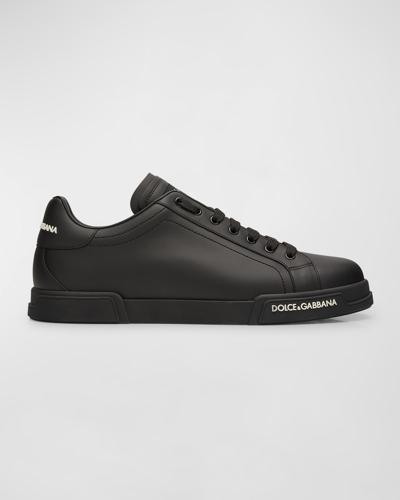 Shop Dolce & Gabbana Men's Portofino Low-top Leather Sneakers In Blk/blk