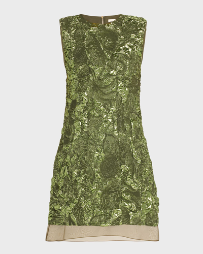 Shop Jason Wu Collection Metallic Marine Jacquard Mini Dress In Deep Olive Multi