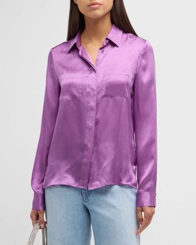 Shop Frame Slim Silk Pocket Shirt In Orchid