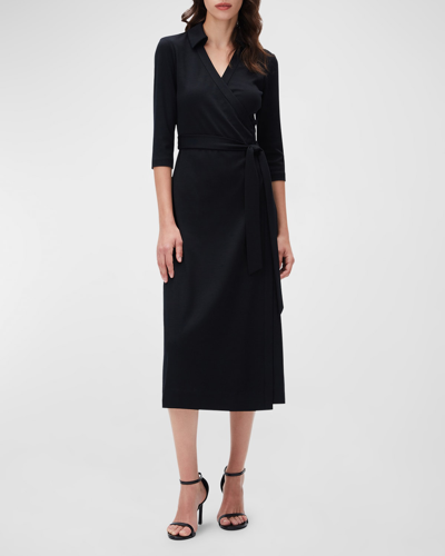 Shop Diane Von Furstenberg Abigail 3/4-sleeve Midi Wrap Dress In Black