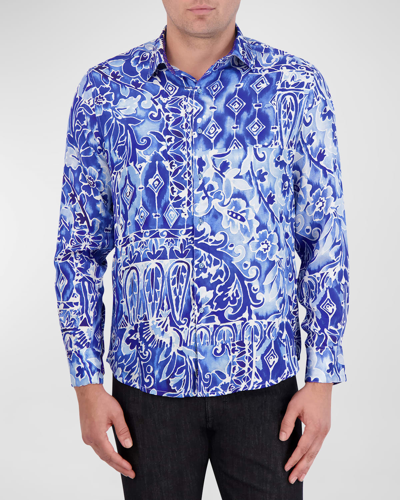 Shop Robert Graham Men's Printed Silk Sport Shirt In Blue