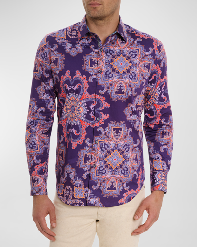 Shop Robert Graham Men's Casino Royale Cotton-stretch Sport Shirt In Purple
