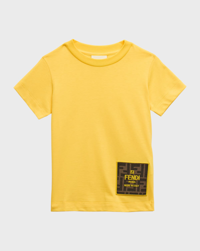 Shop Fendi Boy's Embroidered Ff Logo Patch Short-sleeve Tee In Yellow