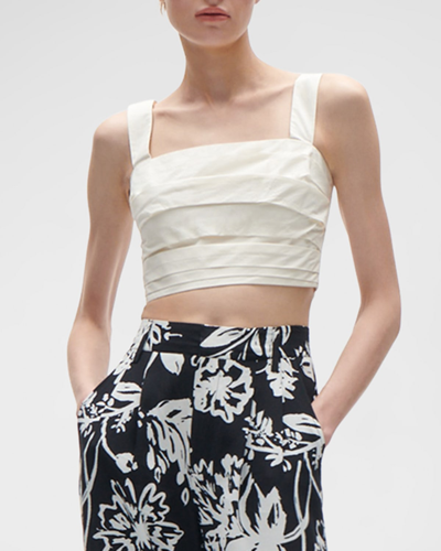 Shop Figue Alta Square-neck Pleated Sleeveless Crop Top In Chalk