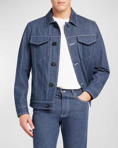 Shop Loro Piana Men's Neive Button-front Denim Jacket In Surge Blue
