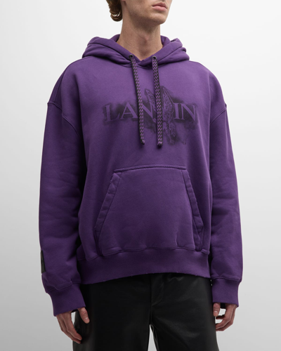 Shop Lanvin Men's Graphic Logo Hoodie In Purple