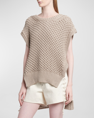 Shop Stella Mccartney Textured Cotton Knit Cap-sleeve Poncho In Sand