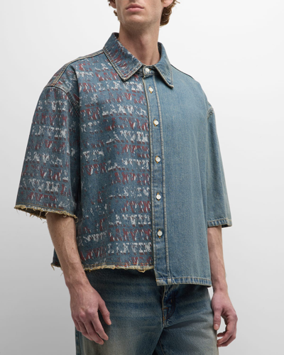 Shop Lanvin Men's Asymmetric Denim Button-down Shirt In Light Blue