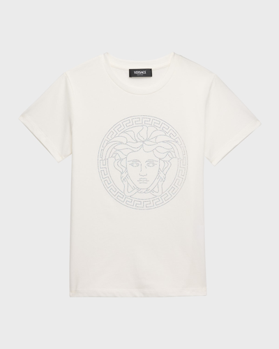Versace Girls' Greca Medusa Graphic Tee - Little Kid In White Crystal
