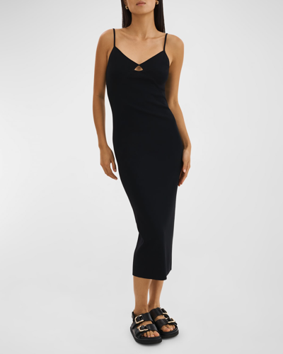 Shop Lamarque Bettina V-neck Rib-knit Bodycon Midi Dress In Black