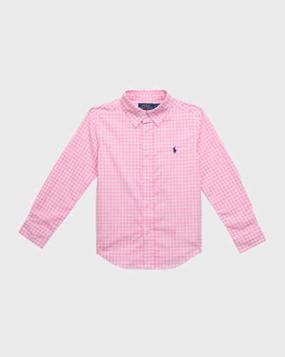 Shop Ralph Lauren Boy's Gingham Poplin Button-front Sport Shirt In Pink White